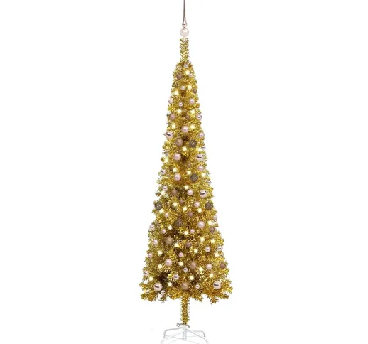vidaXL Set Albero di Natale Sottile con LED e Palline Oro 240 cm