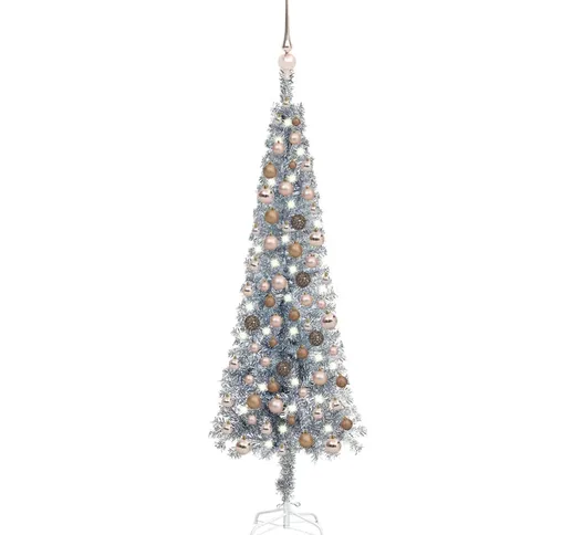 vidaXL Set Albero Natale Sottile con Luci LED e Palline Argento 120cm