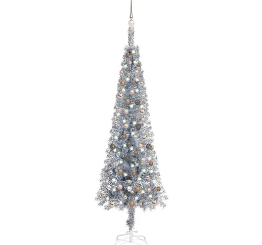 vidaXL Set Albero Natale Sottile con Luci LED e Palline Argento 240cm