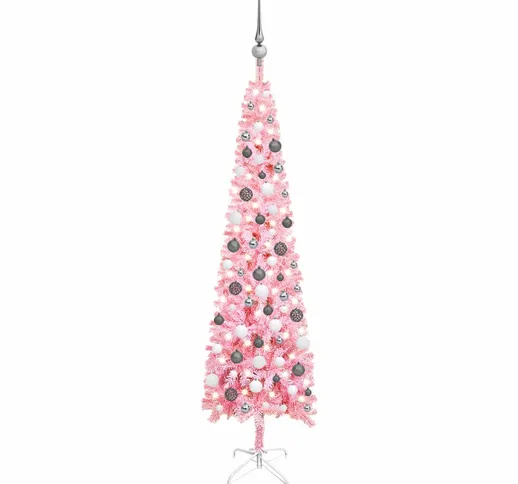 vidaXL Set Albero Natale Slim con LED e Palline Rosa 180 cm PVC