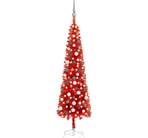 vidaXL Set Albero Natale Slim con LED e Palline Rosso 180 cm PVC