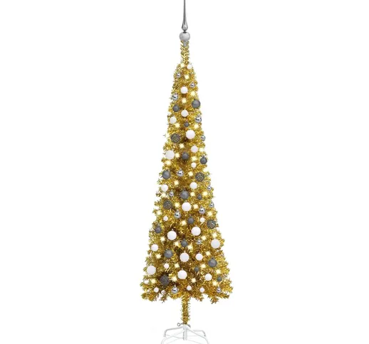 vidaXL Set Albero di Natale Sottile con LED e Palline Oro 180 cm