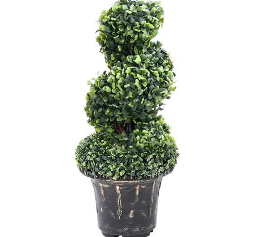 vidaXL Pianta di Bosso Artificiale a Spirale con Vaso Verde 59 cm