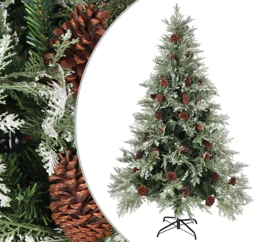 vidaXL Albero di Natale con Pigne Verde e Bianco 120 cm in PVC e PE