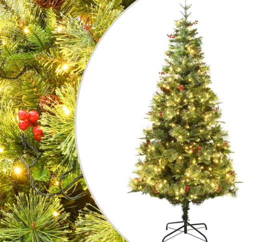 vidaXL Albero di Natale con LED e Pigne Verde 195 cm PVC e PE