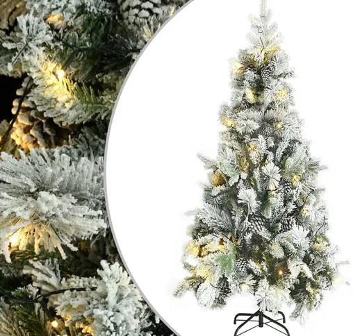 vidaXL Albero di Natale con Neve Floccata LED e Pigne 225 cm PVC e PE