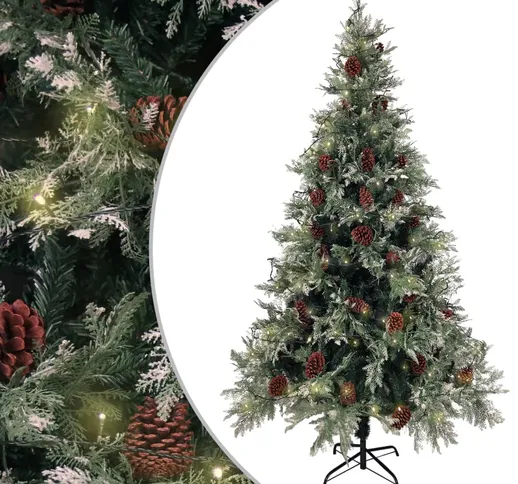 vidaXL Albero di Natale con LED e Pigne Verde e Bianco 195 cm PVC e PE