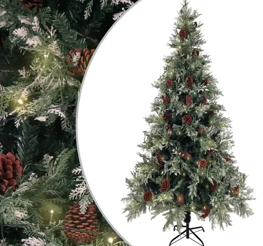 vidaXL Albero di Natale con LED e Pigne Verde e Bianco 225 cm PVC e PE