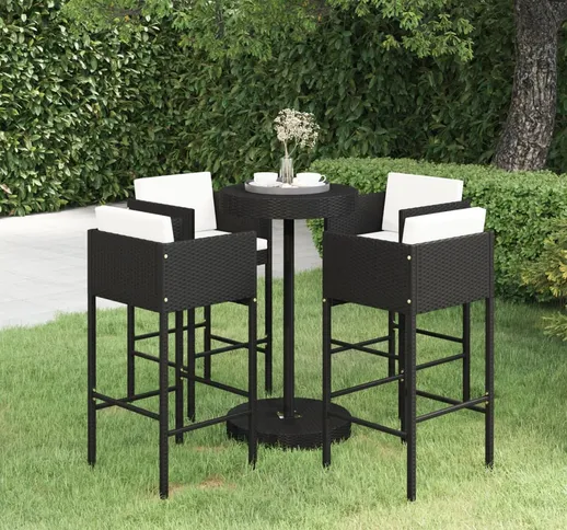 vidaXL Set Bar da Giardino 5 pz con Cuscini Polyrattan Nero