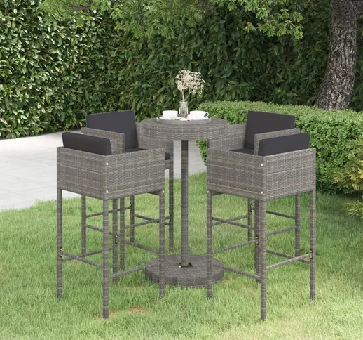 vidaXL Set da Bar da Giardino 5 pz con Cuscini in Polyrattan Grigio