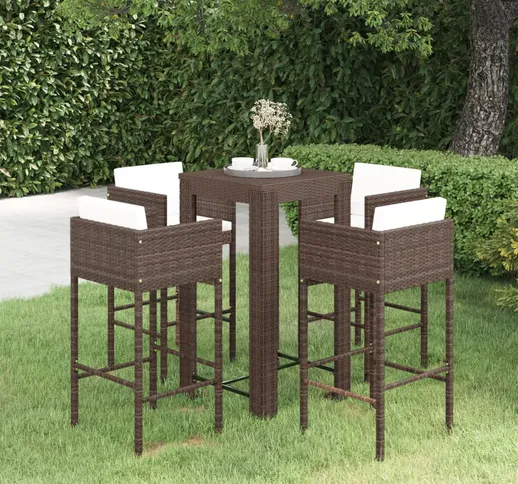 vidaXL Set da Bar da Giardino 5 pz con Cuscini in Polyrattan Marrone