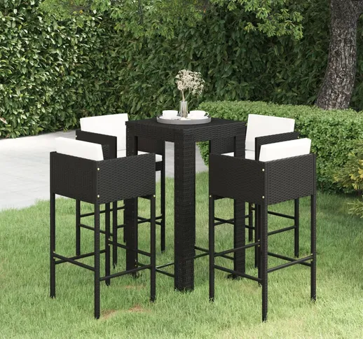 vidaXL Set Bar da Giardino 5 pz con Cuscini Polyrattan Nero