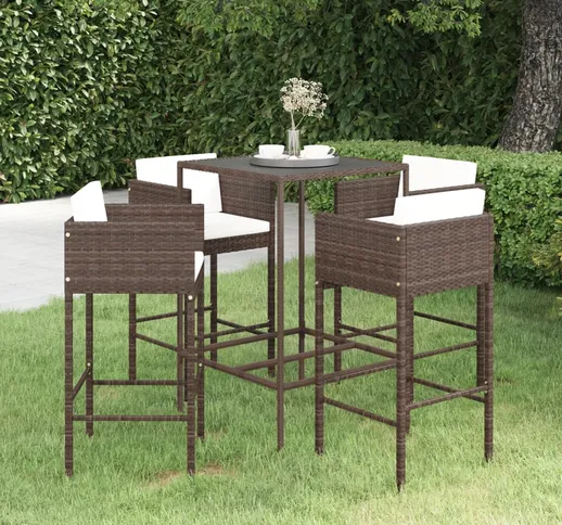 vidaXL Set da Bar da Giardino 5 pz con Cuscini in Polyrattan Marrone