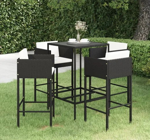 vidaXL Set Bar da Giardino 5 pz con Cuscini in Polyrattan Nero