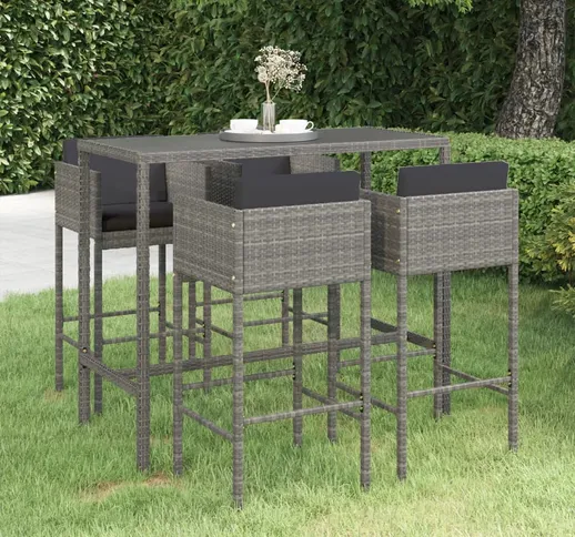 vidaXL Set da Bar da Giardino 5 pz con Cuscini in Polyrattan Grigio