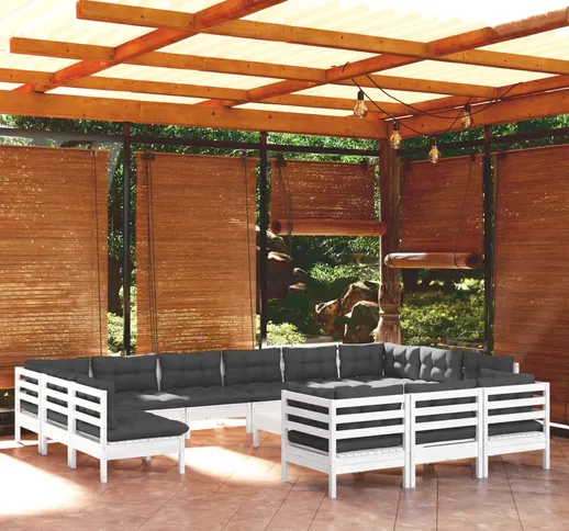 vidaXL Set Divani da Giardino 14 pz con Cuscini Bianchi Legno di Pino