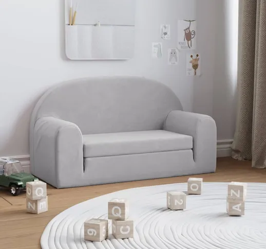 vidaXL Divano Letto per Bambini a 2 Posti Grigio Chiaro in Peluche