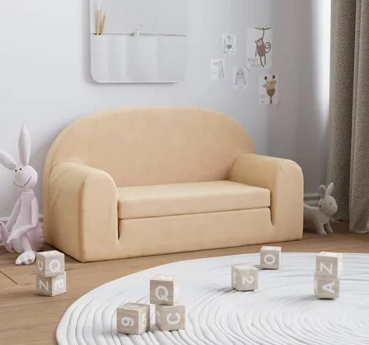 vidaXL Divano Letto per Bambini a 2 Posti Crema in Morbido Peluche