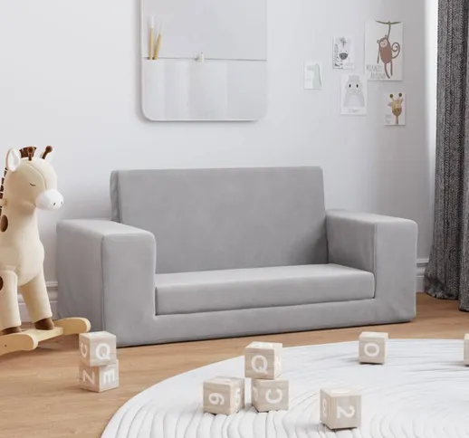 vidaXL Divano per Bambini a 2 Posti Grigio Chiaro in Morbido Peluche