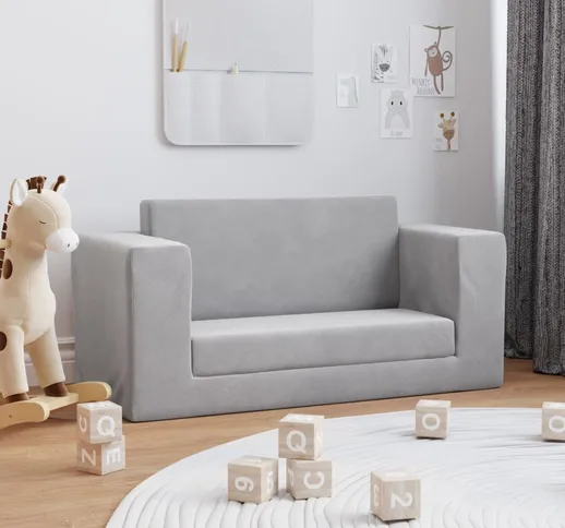 vidaXL Divano Letto per Bambini a 2 Posti Grigio Chiaro in Peluche