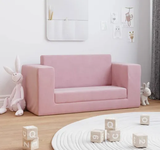 vidaXL Divano Letto per Bambini 2 Posti Rosa in Morbido Peluche