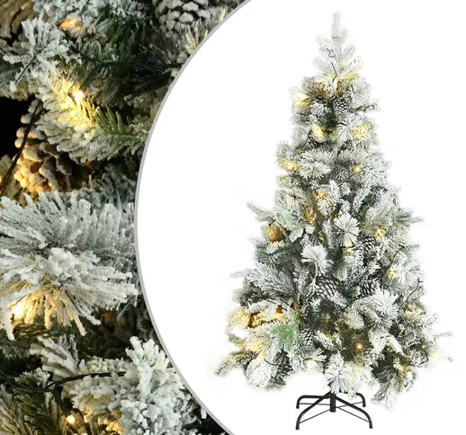 vidaXL Albero di Natale Innevato con LED e Pigne 195 cm in PVC e PE