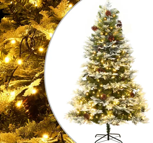 vidaXL Albero di Natale con LED e Pigne Verde 225 cm in PVC e PE