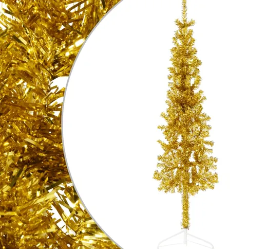 vidaXL Albero Natale Artificiale Sottile a Metà con Supporto Oro 120cm