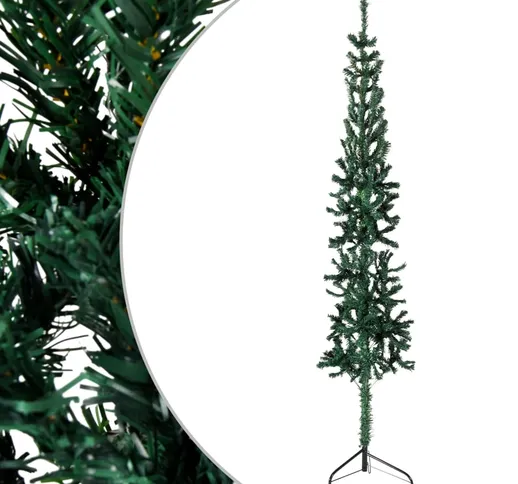 vidaXL Albero Natale Artificiale Sottile a Metà Supporto Verde 120 cm