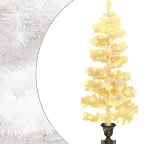 vidaXL Albero di Natale a Spirale con Vaso e LED Bianco 120 cm PVC