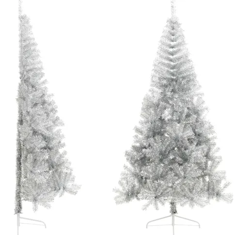 vidaXL Albero di Natale Artificiale a Metà con Base Argento 210 cm PVC