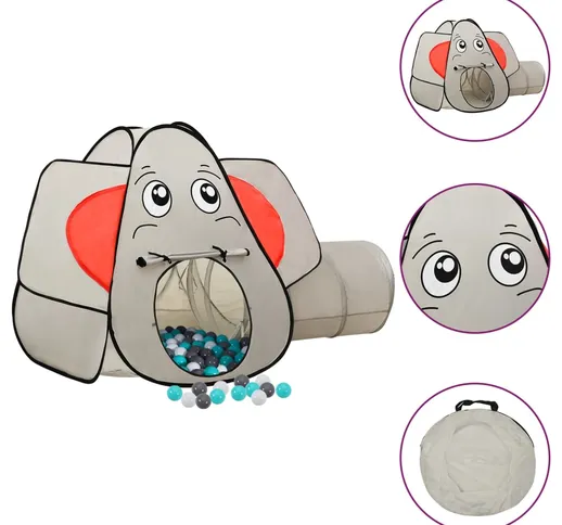 vidaXL Tenda Gioco Bambini Elefante Grigio 250 Palline 174x86x101 cm