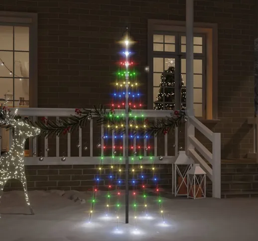 vidaXL Albero di Natale Pennone Colorato 108 LED 180 cm