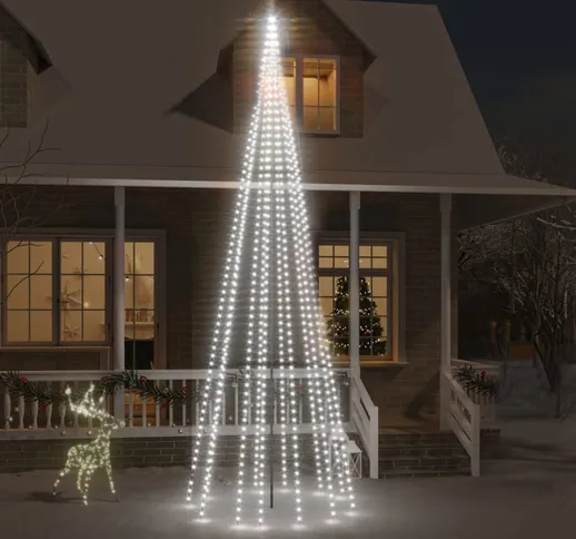 vidaXL Albero di Natale Pennone Bianco Freddo 732 LED 500 cm