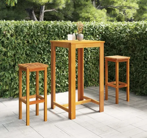 vidaXL Set da Bar per Giardino 3 pz Legno Massello di Acacia