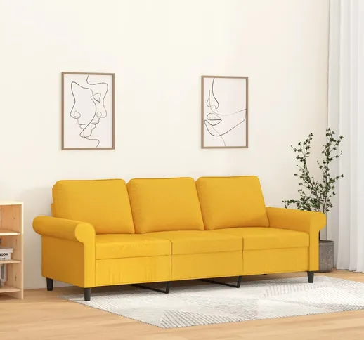 vidaXL Divano a 3 Posti Giallo Chiaro 180 cm in Tessuto