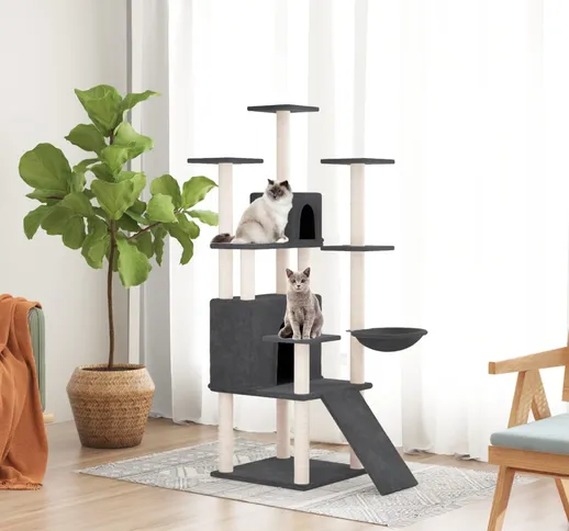 vidaXL Albero per Gatti con Tiragraffi in Sisal Grigio Scuro 154 cm