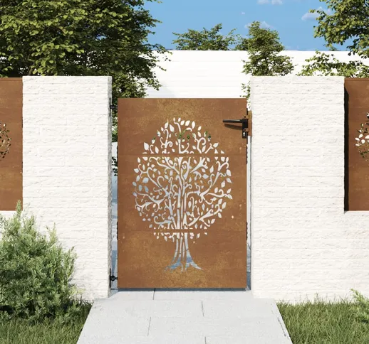 vidaXL Cancello da Giardino 85x125 cm in Acciaio Corten Design Albero