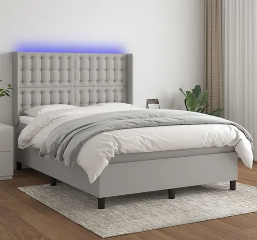 vidaXL Letto a Molle Materasso e LED Grigio Chiaro 140x190 cm Tessuto