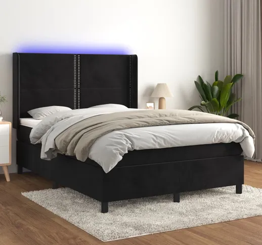 vidaXL Letto a Molle con Materasso e LED Nero 140x190 cm in Velluto