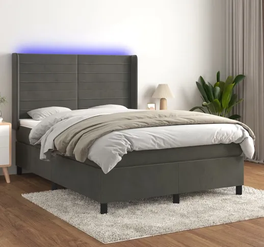 vidaXL Letto a Molle con Materasso e LED Grigio Scuro 140x190 cm