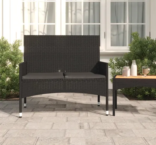 vidaXL Panca da Giardino a 2 Posti con Cuscini in Polyrattan Nero