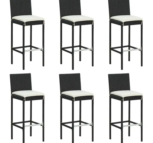 vidaXL Sgabelli da Bar con Cuscini 6 pz in Polyrattan Nero