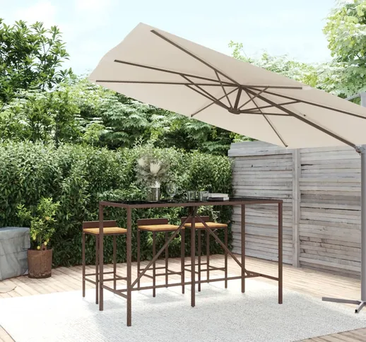 vidaXL Tavolo Bar con Piano in Vetro Marrone 180x70x110 cm Polyrattan