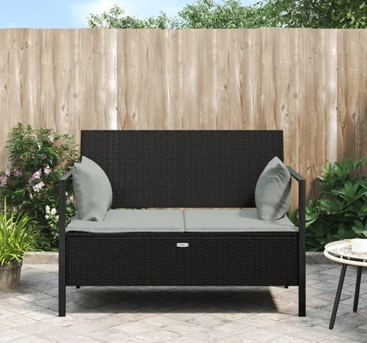 vidaXL Panca da Giardino a 2 Posti con Cuscini in Polyrattan Nero