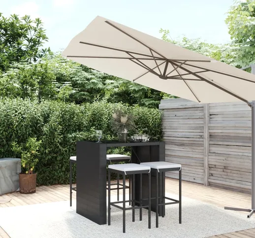 vidaXL Set Bar da Giardino 5 pz con Cuscini in Polyrattan Nero