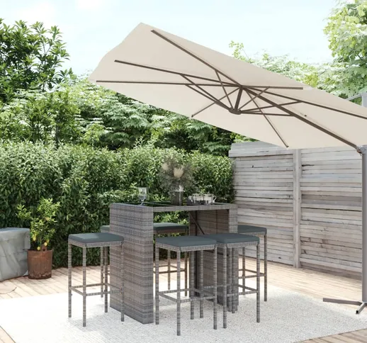 vidaXL Set Bar da Giardino 7 pz con Cuscini in Polyrattan Grigio