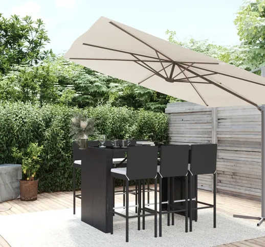 vidaXL Set Bar da Giardino 7 pz con Cuscini in Polyrattan Nero