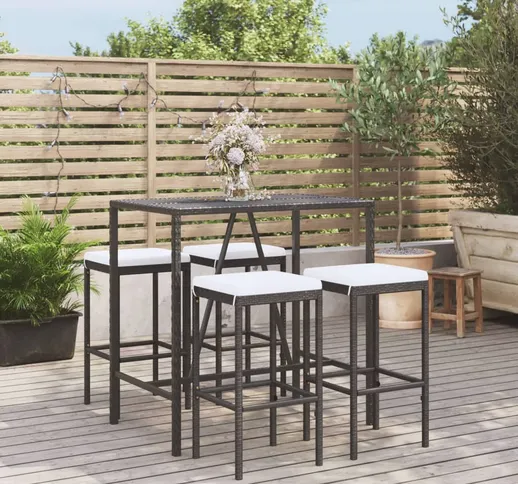 vidaXL Set Bar da Giardino 5 pz con Cuscini in Polyrattan Nero