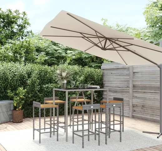 vidaXL Set Bar Giardino 7pz Grigio Polyrattan e Legno Massello Acacia